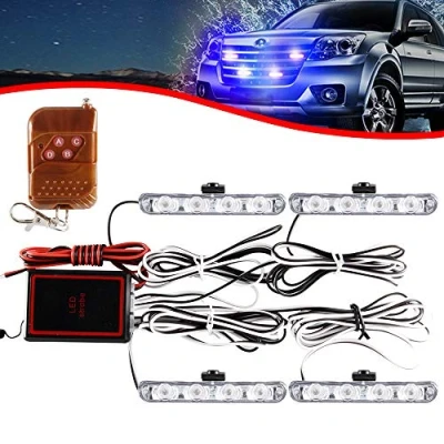 Immagine di 4x4 LED 4 in 1 Strobe Spia DC12V Emergenza lampeggiante Luce Ambulanza Polizia Telecomando senza fili stroboscopica auto Accensione esterna(Blu)