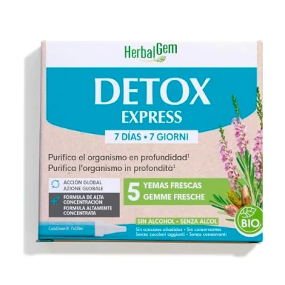 Immagine di HERBALGEM Detox Express 7 Giorni Purifica l&#039;organismo in profondità Complemento Alimentare di Gemmoterapia Formulazione ad alta concentrazione Azione Globale 5 Germogli Freschi 7x10 ml
