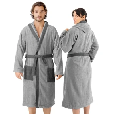 Immagine di Homelevel Accappatoio in spugna, 100% cotone, unisex, XL, colore antracite, grigio chiaro