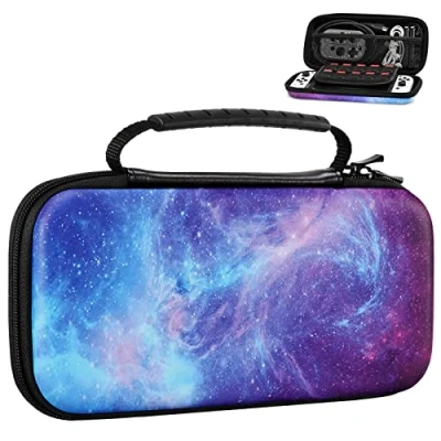 Immagine di MoKo Custodia da Trasporto Compatibile con Nintendo Splatoon 3 Special Edition/Switch, Protettiva per Console Switch, 10 Slot Schede di Gioco, Chiusura Cerniera, Cielo Stellato Viola