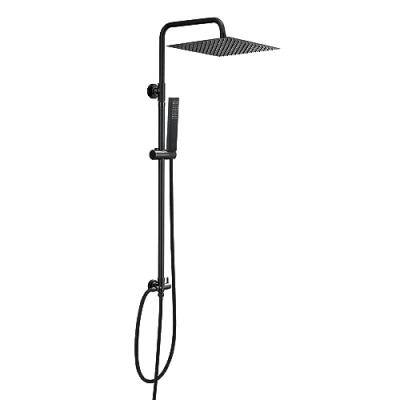 Immagine di JOHO 304 Colonna Doccia Nero Opaco in Acciaio Inox idromassaggio Soffione Senza Miscelatore Set a Pioggia con Doccetta Mano (30x30cm Quadrato)