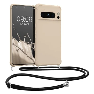 Immagine di kwmobile Custodia Compatibile con Google Pixel 8 Pro Cover Back Case in Silicone TPU Protezione Smartphone Cordino crema
