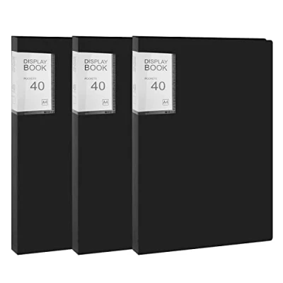 Immagine di Portalistino A4, Plastica Cartella A4 con 40 Tasche Progetti per Presentazioni, Display Book Ufficio, Casa, Scuola 3 Pezzi Nero