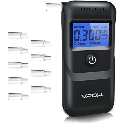 Immagine di VPOW Etilometro Portatile Certificato, Alcol Test con Display LCD Blu Digitale, Precisione di Grado, Personale per Uso Domestico e Professionale Nero Scuro
