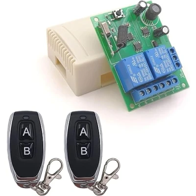 Immagine di DieseRC Interruttore di controllo remoto sicuro, wireless, da 12 V, 24 30 V CC, 433 MHz RF e 10 A, con ricevitore relè a 2 trasmettitori, per motore, luci, porta del cancello, controller fai te