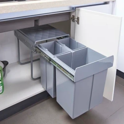Immagine di [en.casa] Pattumiera Estraibile con 3 Secchi Raccolta Differenziata Sistema di Estrazione Scorrevole Bidoni Sotto Lavello 2 x 10 L + 1 20 48 34 42 cm Grigio