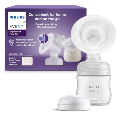 Immagine di Philips Avent Single Breast Pump Kit, senza gruppo motore, semplice da pulire e assemblare, 1 biberon, dischetto sigillante ghiera per la conservazione del latte, modello SCF337/01
