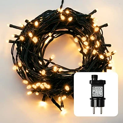 Immagine di Hellum LED Catena di luci Esterno con timer I 7,9m 80 ambra (bianco caldo classico) spina Illuminazione albero Natale cavo verde