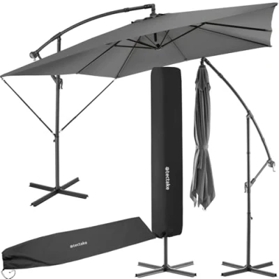 Immagine di TecTake® Ombrellone Apollon, 2,5x3m, Grigio Chiaro, con Manovella, Inclinazione Regolabile, Tessuto Idrorepellente, Inclusa Custodia Protettiva, da Giardino Chiaro