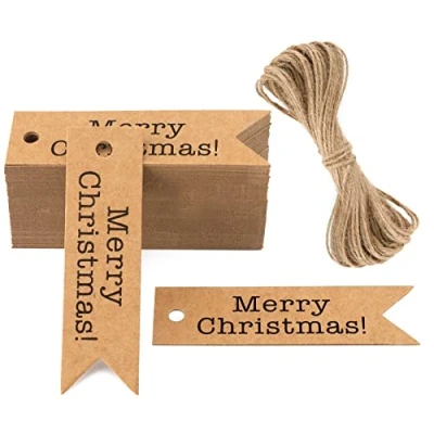 Immagine di G2PLUS 100 PCS Etichette Regalo,Etichette in Carta Kraft,7x2CM Tag Regalo con Spago Juta da 30M per Matrimoni,Compleanni e Natale