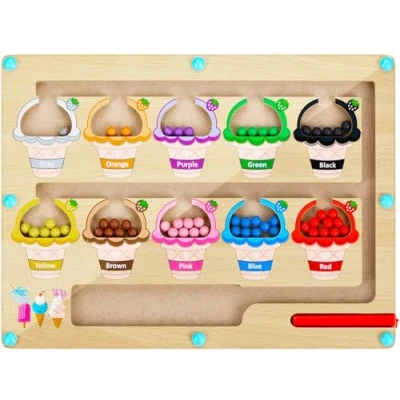 Immagine di MAMIELIZ Labirinto Magnetico Bambini Giochi Montessori 3 4 5 6 Anni Colori e Numeri Gioco di Abbinamento Educativi per Palline Magnetiche Colorate Legno