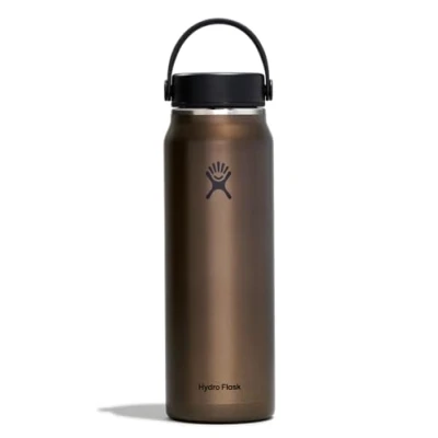 Immagine di Hydro Flask Borraccia leggera da 946 ml, serie Trail, in acciaio inox, isolata sottovuoto, riutilizzabile, con tappo flessibile a tenuta stagna, apertura larga, ossidiana