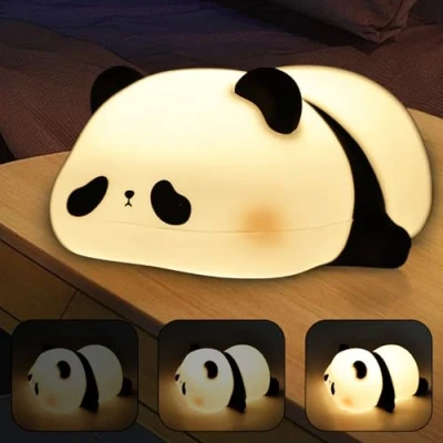 Immagine di GOMETY luce notturna a LED per bambini, panda da comodino controllo touch, lampada in silicone, dimmerabile, con 3 modalità di e timer 30 minuti, ricarica USB,
