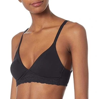 Immagine di Amazon Essentials Bralette Sfoderata in Cotone e Pizzo Donna, Nero, 50