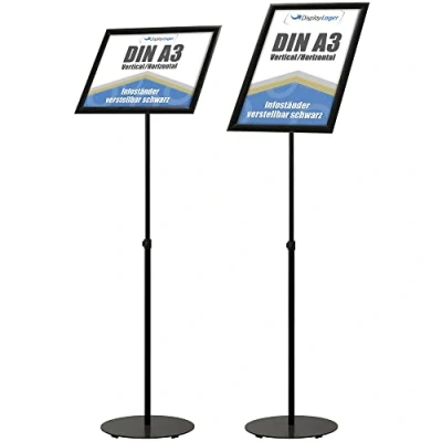Immagine di DisplayLager Supporto informativo in acciaio nero, regolabile altezza, robusto. Per uso orizzontale/verticale (A3)