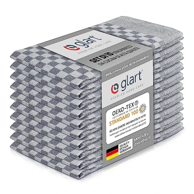 Immagine di Glart 48SG Set di 10 strofinacci da cucina, filato ritorto, 50x70 cm, 100% cotone certificato OEKO TEX, grigio, prelavati