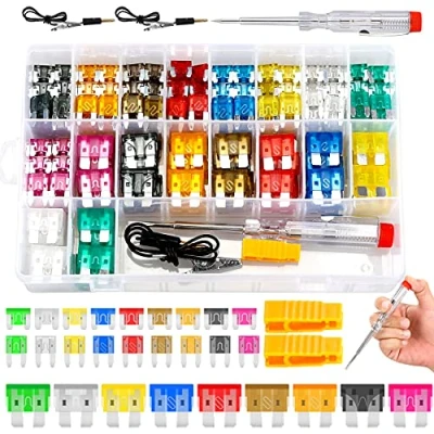 Immagine di Set di fusibili assortiti, 306 pezzi, per auto, barca, camion, SUV, veicoli con lama ricambio standard, mini e basso profilo, 35A, estrattore tester circuito.