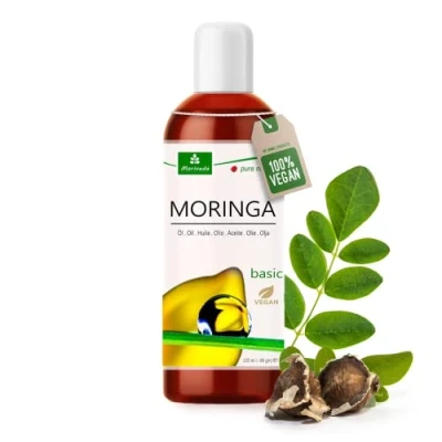 Immagine di MoriVeda® Moringa Basic Oil 100ml, spremuto dai semi e baccelli dell&#039;oleifera, per pelle, capelli, ferite, olio di behen anti età (1x100ml)
