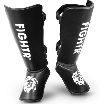Immagine di FIGHTR® Parastinchi spessi con una vestibilità perfetta e un&#039;imbottitura ideale Protezione spessa per i calci in kickboxing, MMA, Muay Thai altre arti marziali