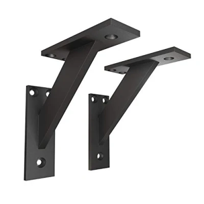 Immagine di 2x sossai® Staffe per mensole di design FSHR Angolari Supporti supporto a parete scaffale 120x120mm Colore: nero opaco Materiale: alluminio