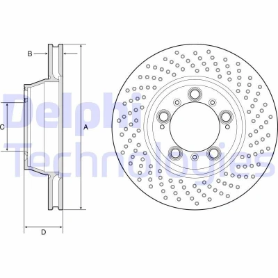 Immagine di DELPHI BG9226C Disco freno 330 28 5 ventilato, forato rivestito ad alto tenore di carbonio senza cuscinetto ruota, anello sensore ABS