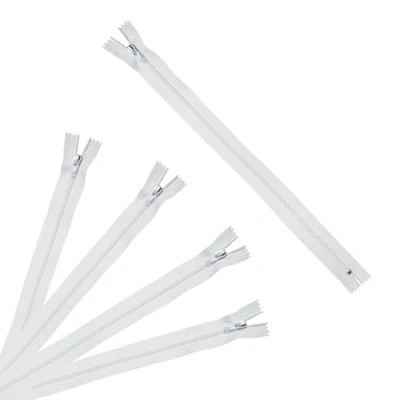 Immagine di Trimz 15 cm ( 6 Pollici) Bianco One Way End Stop Zip con 4 mm Denti x 5 Pezzi, Poliestere, unità