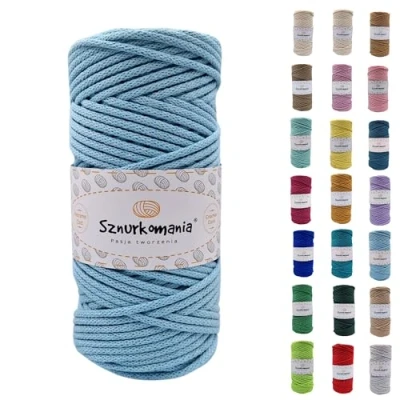 Immagine di cordoncino di cotone 3 mm 100 m, 46 colori, in intrecciato mm, corda macramè, filato alta qualità, macramè (azzurro)