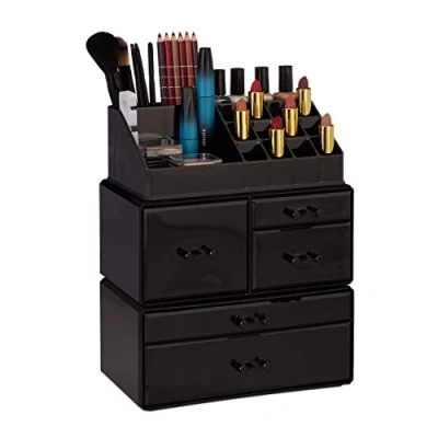 Immagine di Relaxdays Organizer Make Up con 21 Scomparti, Contenitore per Cosmetici, Rossetti, Trucchi, Case in Acrilico, Nero