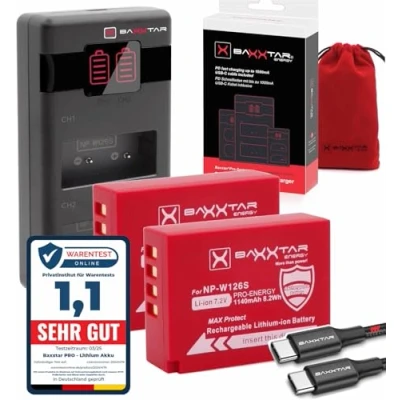 Immagine di Baxxtar NP W126s W126 Batteria Serie MaxProtect (2x 1140mAh) con sensore NTC attivo e alloggiamento protettivo V1 Ricarica 1000mA PD MaxPerformance USB C (1619572) X M5 S10 T50 ecc.