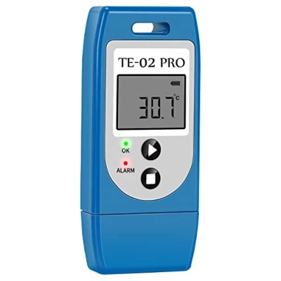 Immagine di ThermElc TE 02Pro Registratore di Dati Temperatura Riutilizzabile, Avviso Luminoso LED, MKT, da 30 a +60C e Rapporti PDF CSV, Spedizione della Catena del Freddo Sensibile alla Adatta