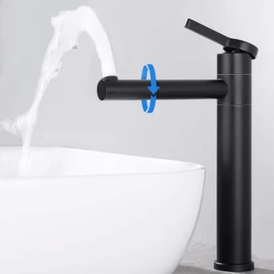 Immagine di HOMELODY Rubinetto Bagno Lavabo Nero 360 Girevole Miscelatore Monocomando Alto per Acciaio inossidabile 304 Lavandino del Acqua Fredda e Calda