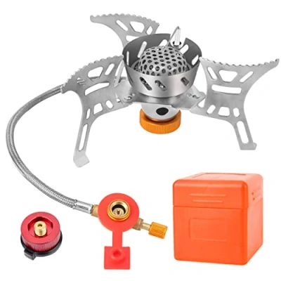 Immagine di LAMA Stufa da Campeggio Portatile Antivento Fornello a Gas Mini Bruciatore con Accensione Piezoelettrica e Custodia per il Trasporto Picnic Zaino in Spalla Trekking (Argento)