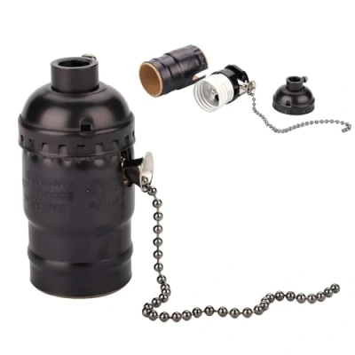 Immagine di VIFER Portalampada Vintage, con Catenella E27 Lampada da Tavolo Vintage Supporto per Illuminazione Base a Vite 1PC(Nero)