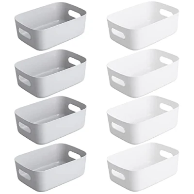 Immagine di Bgfuni 8 Pezzi Cestino da Studio in Plastica, Portaoggetti con Manico, per organizzare casa o ufficio, Adatto mensole, cassetti, armadietti della lavanderia, 19x13.5x7.5 cm (Bianca)