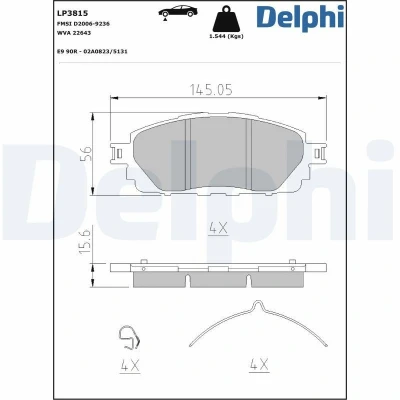 Immagine di DELPHI LP3815 Kit pastiglie freno Non predisposto per contatto segnalazione usura senza lamierino anticigolío con accessori