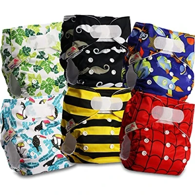 Immagine di Littles and Bloomz FLV2 0609 Pannolino lavabile per bambini, riutilizzabile, con bottoni a pressione standard, confezione da 6 pannolini