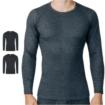 Immagine di SES Maglietta a maniche lunghe da uomo, confezione 2 pezzi, S 4XL, costine sottili, lunghe, in cotone di alta qualità, misto poliestere, grigio