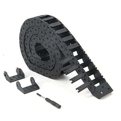 Immagine di Zeberoxyz Catena portacavi 15 x 30 mm, lunghezza 1 m, in plastica nera, aperta, flessibile, R28, con kit di connettori terminali (15 mm esterno aperto)