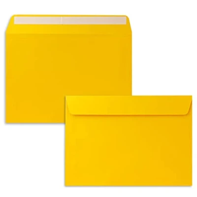 Immagine di 50 buste per lettere, formato DIN C5, 16,2 x 22,9 cm, con chiusura adesiva, grandi inviti e biglietti compleanno o matrimonio, colore giallo miele