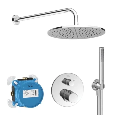Immagine di Ideal Standard Ceratherm T100, Kit doccia con miscelatore termostatico, Set da 7 pezzi per doccia, Cromato
