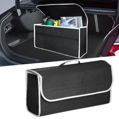 Immagine di HIAHXC Borsa organizer per bagagliaio auto, pieghevole, bagagliaio, in feltro, antiscivolo, organizzare gli strumenti dell&#039;auto e il declutter interno, adatta a tutti i veicoli