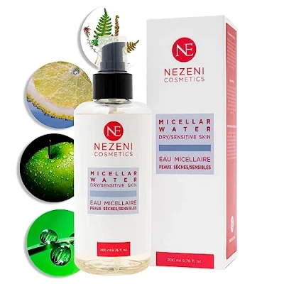 Immagine di Nezeni Acqua Micellare per Pelli Sensibili e/o Secche Detergente struccante 200 ml 8 ingredienti attivi Vegano A BASSO CONTENUTO DI CONSERVANTI
