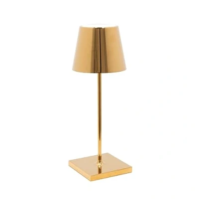 Immagine di Zafferano Poldina Pro Mini Lampada LED Senza Fili con Batteria Ricaricabile, Dimmer touch, Uso Interno Corpo in Alluminio e Finitura Galvanica Lucida Oro