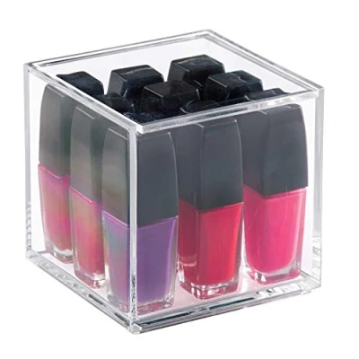 Immagine di iDesign Porta trucchi con coperchio (10,2 cm x 10,2 cm), Piccolo organizer cosmetici in plastica priva di BPA, Scatola acrilico, trasparente