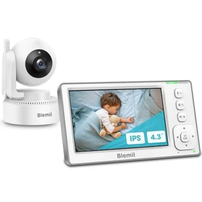 Immagine di Blemil Baby Monitor, 4,3 &#039;&#039;Sreen con batteria da 29 ore, Monitor Video Pan Tilt Zoom una fotocamera e audio, visione notturna infrarossa, ECO, conversazione a 2 vie, 8 Lullabies, senza WiFi