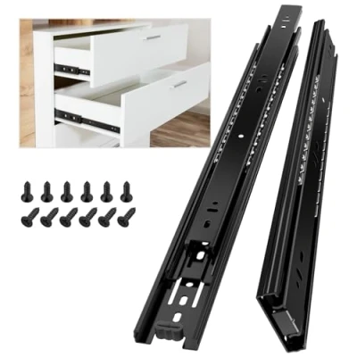 Immagine di AOLISHENG guide per cassetti acciaio da 400 mm estensione totale a 3 strati cassetto binari scorrevoli capacità di carico robusta 45 kg,1 paio (2 pezzi) nero