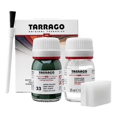 Immagine di Tarrago Kit 25 ml di colorante auto lucido Tintura autolucidante per scarpe, accessori e primer Copre sfregamenti calzature Verde scuro (33)