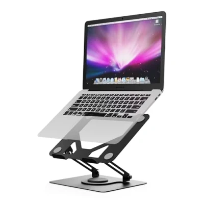 Immagine di GRIFEMA GB1050 Supporto portatile da tavolo pieghevole ventilato con base girevole, sollevatore portatile, altezza regolabile, compatibile la maggior parte dei portatili 10 a 17,3&quot;, nero