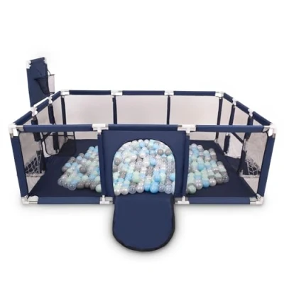 Immagine di Selonis Recinto Per Bambini Con 900 Palline 6 Cm, Playground Box, Blu Scuro:Perla/Grigio/Trasparente/Babyblue/Menta
