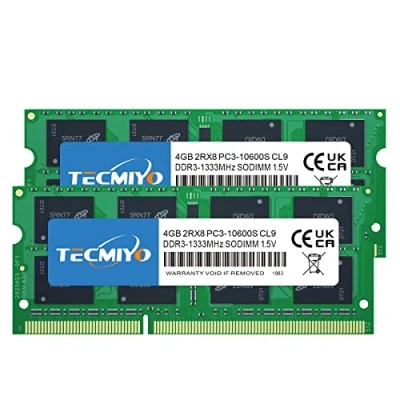 Immagine di TECMIYO 8 GB Kit (2x4 GB) DDR3 1333 MHz RAM 204 Pin per MacBook PRO (Inizio/fine 2011), iMac (metà 2010, metà/fine Mac Mini 2011) PC3 10600 SO DIMM di aggiornamento della Memoria